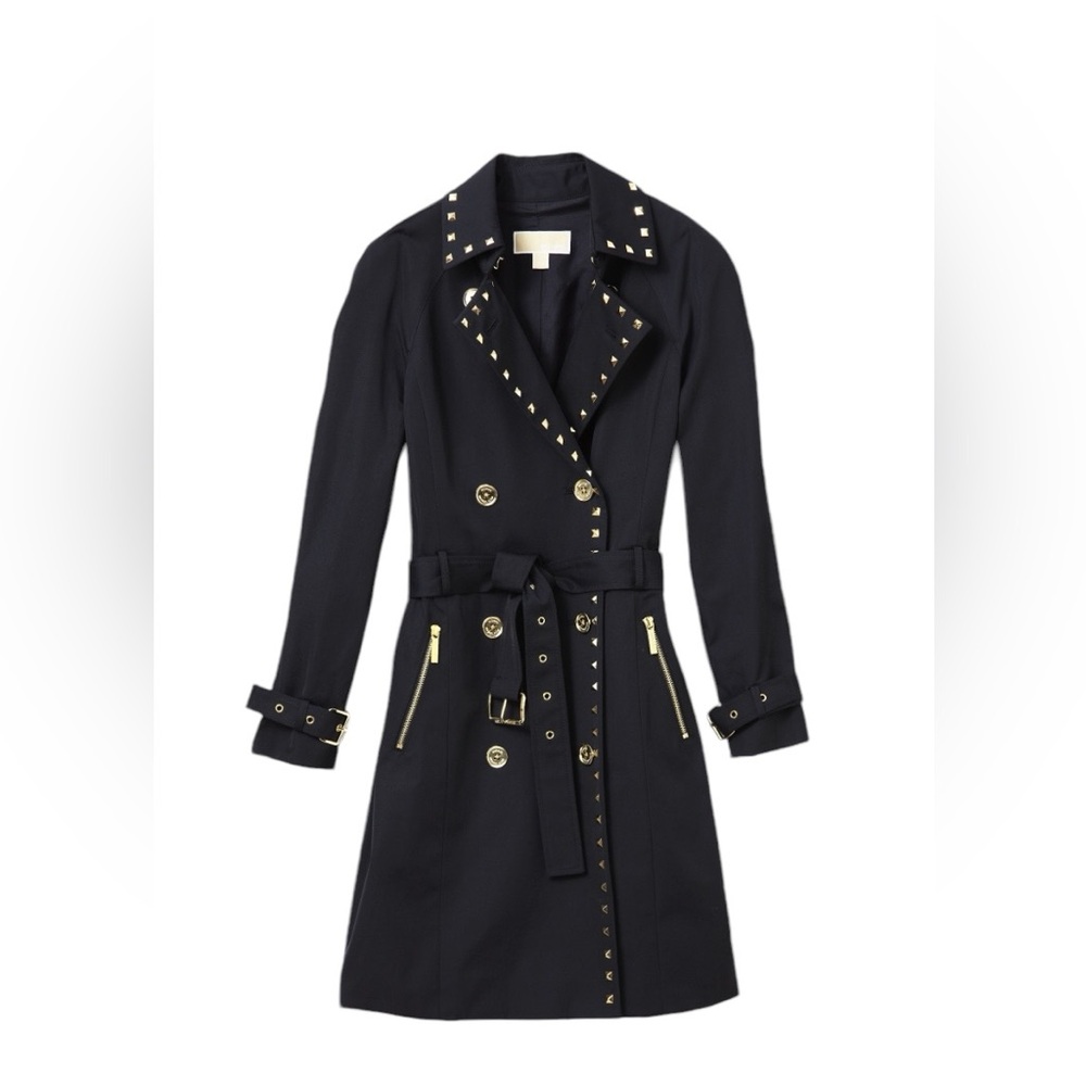 Michael Kors navy trench coat with studd detail. Used mid length